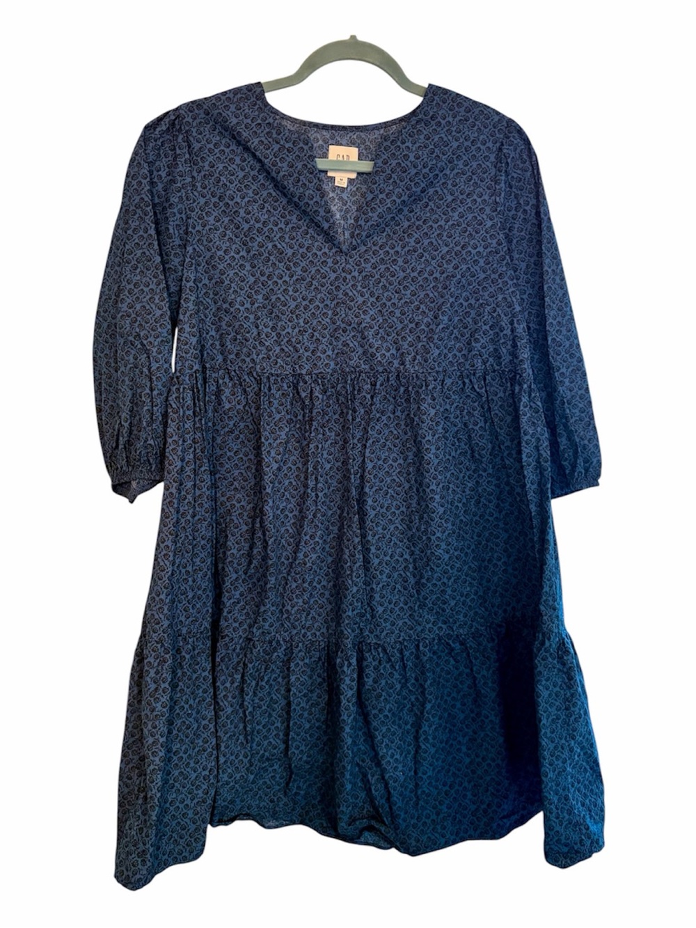 GAP Maternity Tiered Tunic Dress, Navy Blue Business Casual Floral Cotton Party